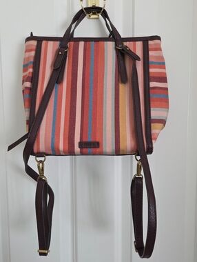 Fossil Multicolor Striped Canvas Backpack Tote